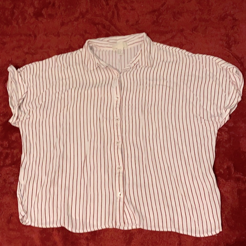 White Button Down Blouse with Red Stripes